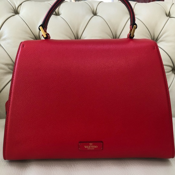 New Valentino VSLING Lipstick Red Leather Bag Satchel Medium Rockstud Perfect - Picture 7 of 16